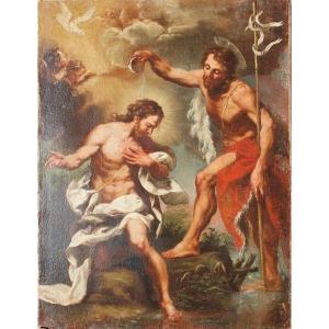 Religious Painting Baptism Of Christ By Saint John The Baptist Italian School Baroque 18th Century