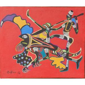 Marcel Gotène (1939-2013) Poto-poto School Brazzaville Congo African Painting 
