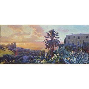 André Delacroix (1878-1934) Sidi Bou Saïd Tableau Orientaliste Tunisie Dar Lasram