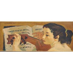 Lucien FONTANAROSA (1912-1975) Jeune Femme Musicienne Guitariste