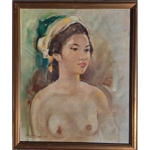 Rustamadji (1932-1990) Portrait Of An Indonesian Balinese Woman 1965 Indonesian Painter