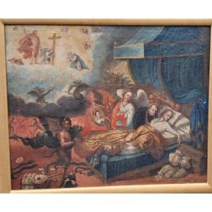 VANITÉ démons anges religieux XVIIe 17e colonial diable tentation Bosch Christ mort 