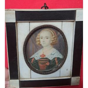 Miniature portrait louisXIII Louis XIV reine marquise comtesse noble noblesse gouache XVIIIe 19