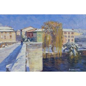 Iurie Bulgac - Pont Saint-Martial en hiver - Limoges - Impressionniste