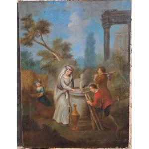 18th-century Oil Painting By Louis XVI, Allegory Of A Young Vestal Virgin During The Grape Harvest. Neoclassical, Romantic, Ruins.