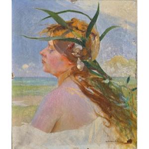 Alexandre Claude Louis Lavalley (1862-1927) Allegory Of The Sea Art Nouveau Symbolist Portrait