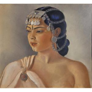 René Martin (1891-1977) Portrait de jeune femme berbère 1935 Tableau Orientaliste