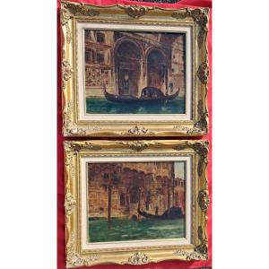 Pair Of Paintings Venice Italy Joseph Saint Germier Impressionist Toulouse Bayonne Basque