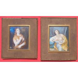 Miniature Portraits 19th Century Italy Calistri Marie Madeleine Le Titien Death Of Cleopatra Guido Réni