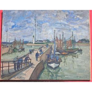 Tableau huile HONFLEUR Normandie Le PESQUEUX Calvados Marine Port Calvados Mer Marin Manche