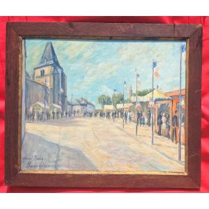 Tableau Creuse école de Crozant Grand Bourg Maurice LEBLANC fête nationale Manège drapeaux