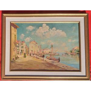 Tableau huile Henry MALFROY Martigues Provence Var Port Méditerranée Olive Ziem Savigny bateau