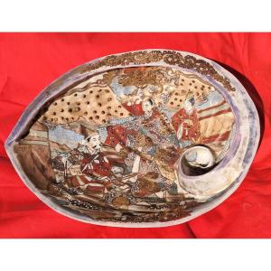 Japon Meiji grande coupe Satsuma coquillage faïence email dorure Japonisme orient asiatique