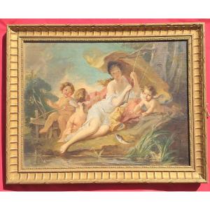 Painting By Paul Riquet, 1900, Art Nouveau, Nymph, Love, Putti, Children, Cherub, Boucher, Fragonard