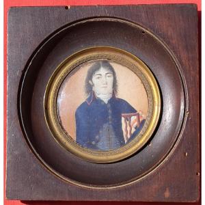 Portrait miniature jeune homme consulat Empire uniforme ingénieur incroyable royaliste XVIIIeI