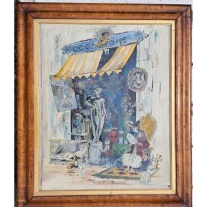 Wathercolor Of The French Painter Philippe Jullian Antiques Shop