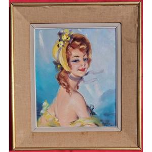 Portrait Of A Red-haired Woman By Jean-gabriel Domergue, Oil On Canvas, Elegant Baroness De Rotchild