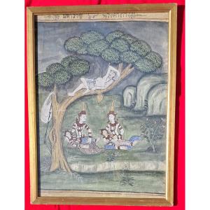 Painting: Thailand, Buddha, Asia, 18th–19th Centuries, Asian, Gouache, God, Buddhism, Prince, Princess