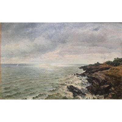 Tableau Marine Auguste Emile Flick XIX Bretagne Normandie