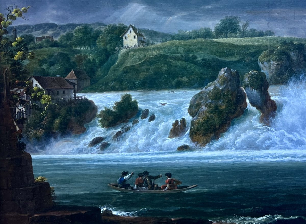 M.NEUSTUCK 1811 LES CHUTES DU RHIN À SCHAFFOUSE HUILE/TOILE-photo-3