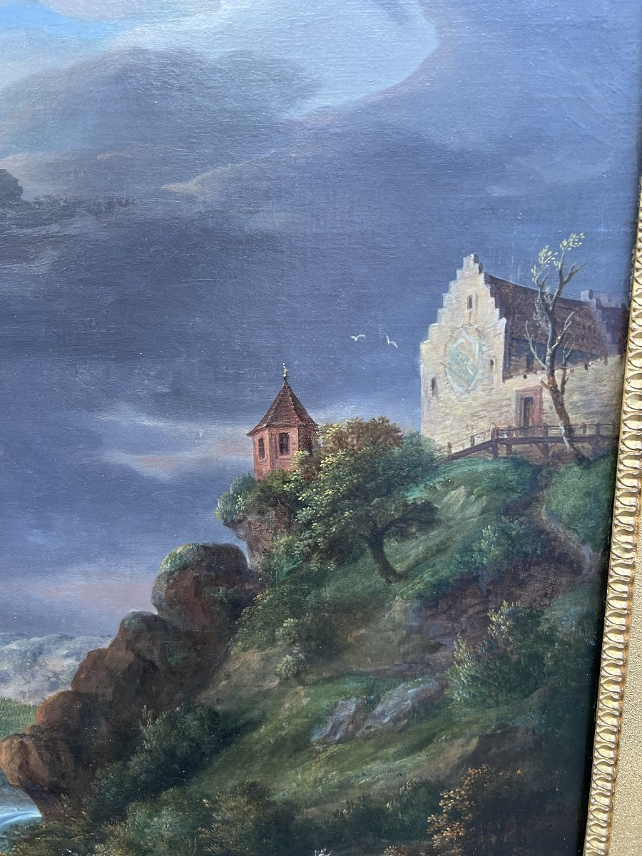 M.NEUSTUCK 1811 LES CHUTES DU RHIN À SCHAFFOUSE HUILE/TOILE-photo-2