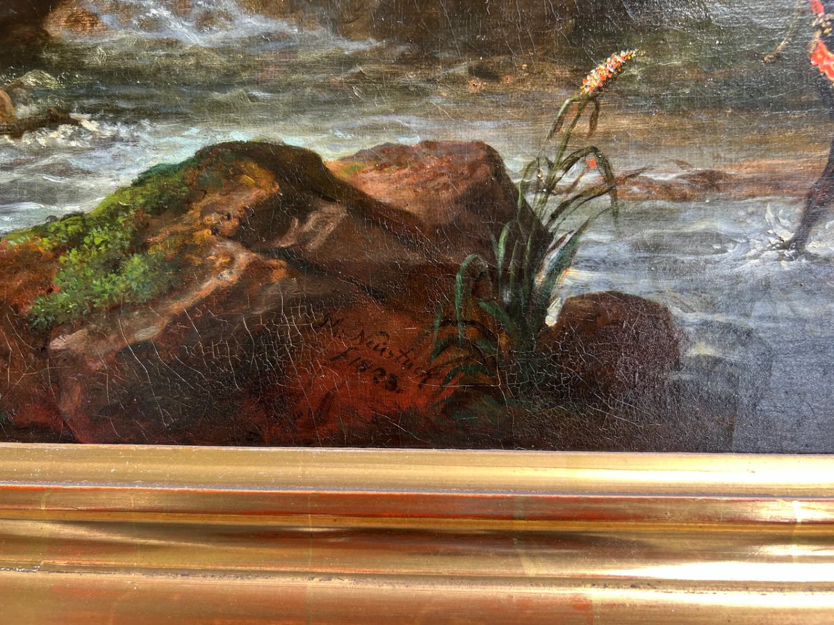 Maximilian Neustuck, Oil On Canvas Depicting Diana And Actaeon, 19th Century-photo-1