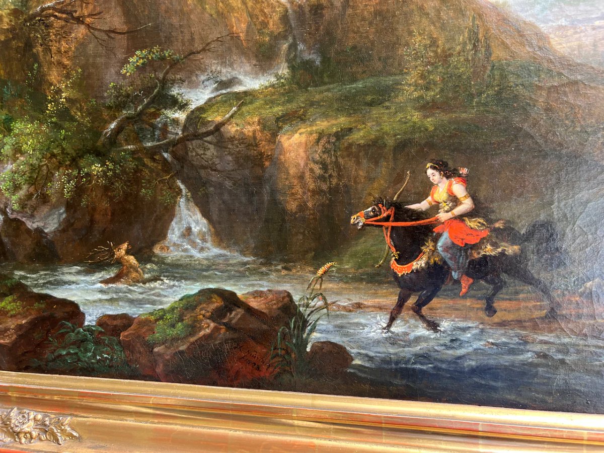 Maximilian Neustuck, Oil On Canvas Depicting Diana And Actaeon, 19th Century-photo-2