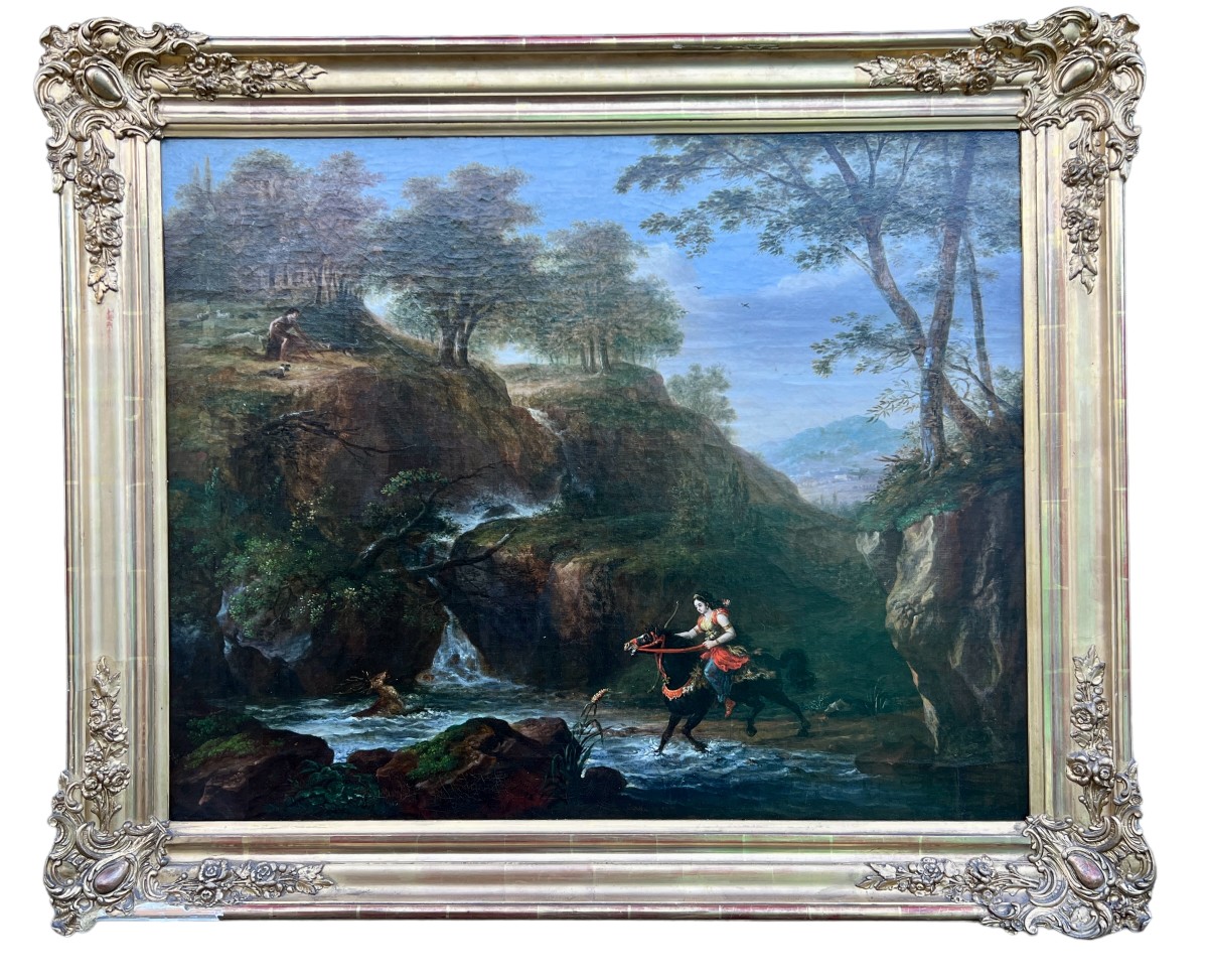 Maximilian Neustuck, Oil On Canvas Depicting Diana And Actaeon, 19th Century