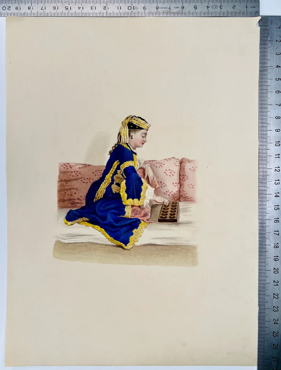 Jean-Étienne Liotard (d'après) Dame franconienne jouant du Mancala-photo-2