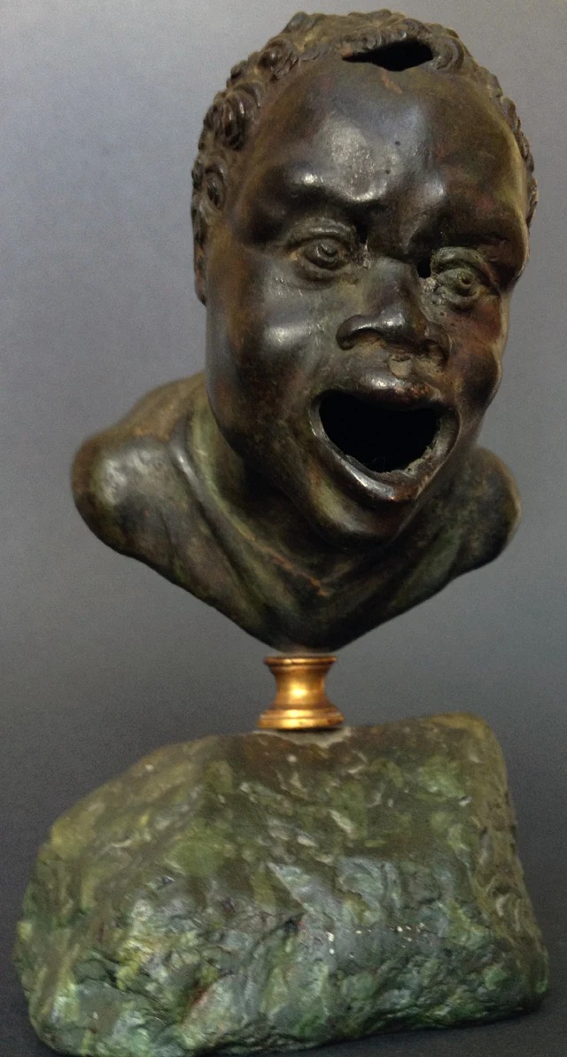 Lampe à huile en bronze de la Renaissance d'après une tête romaine de Nubien-photo-2