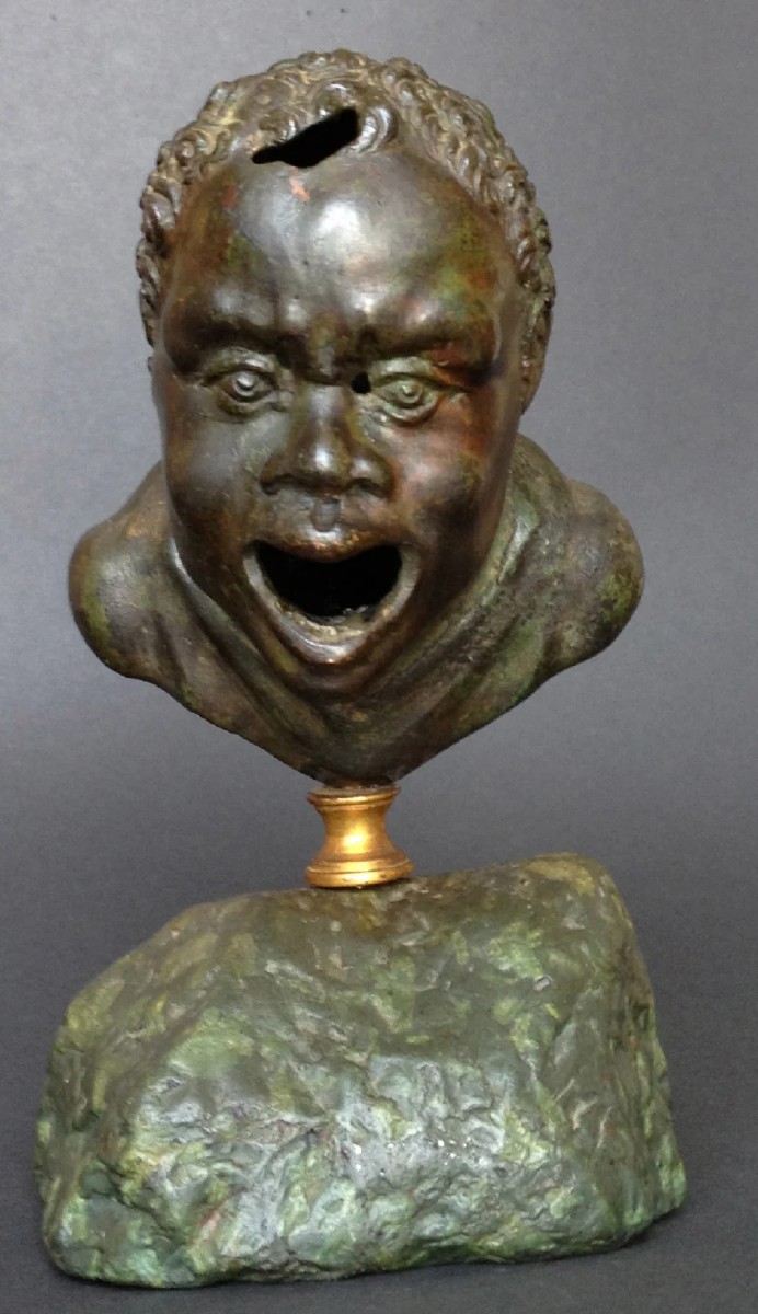 Lampe à huile en bronze de la Renaissance d'après une tête romaine de Nubien