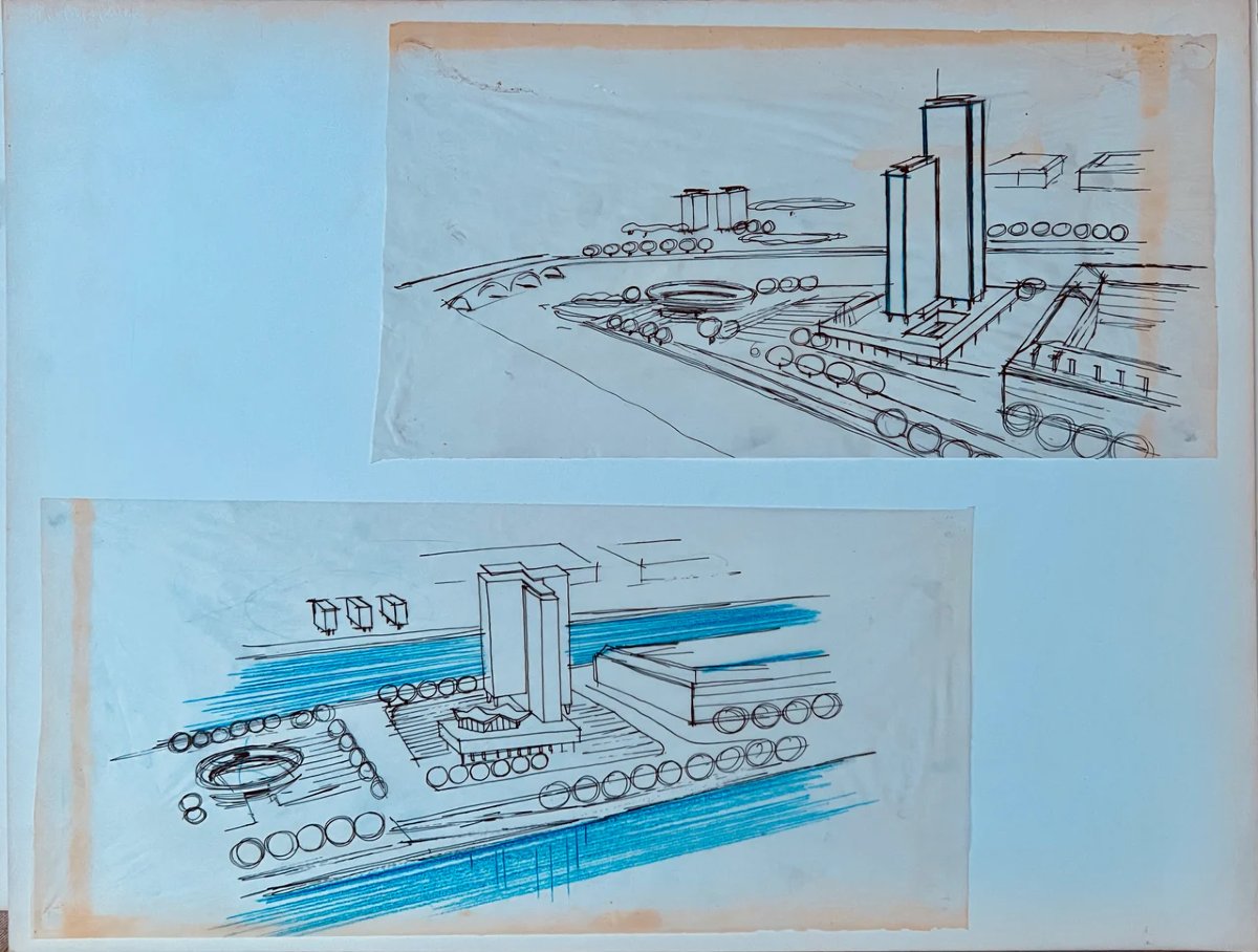 Projet d'élégants dessins pour la construction d'une tour sur une île en 1963-photo-1