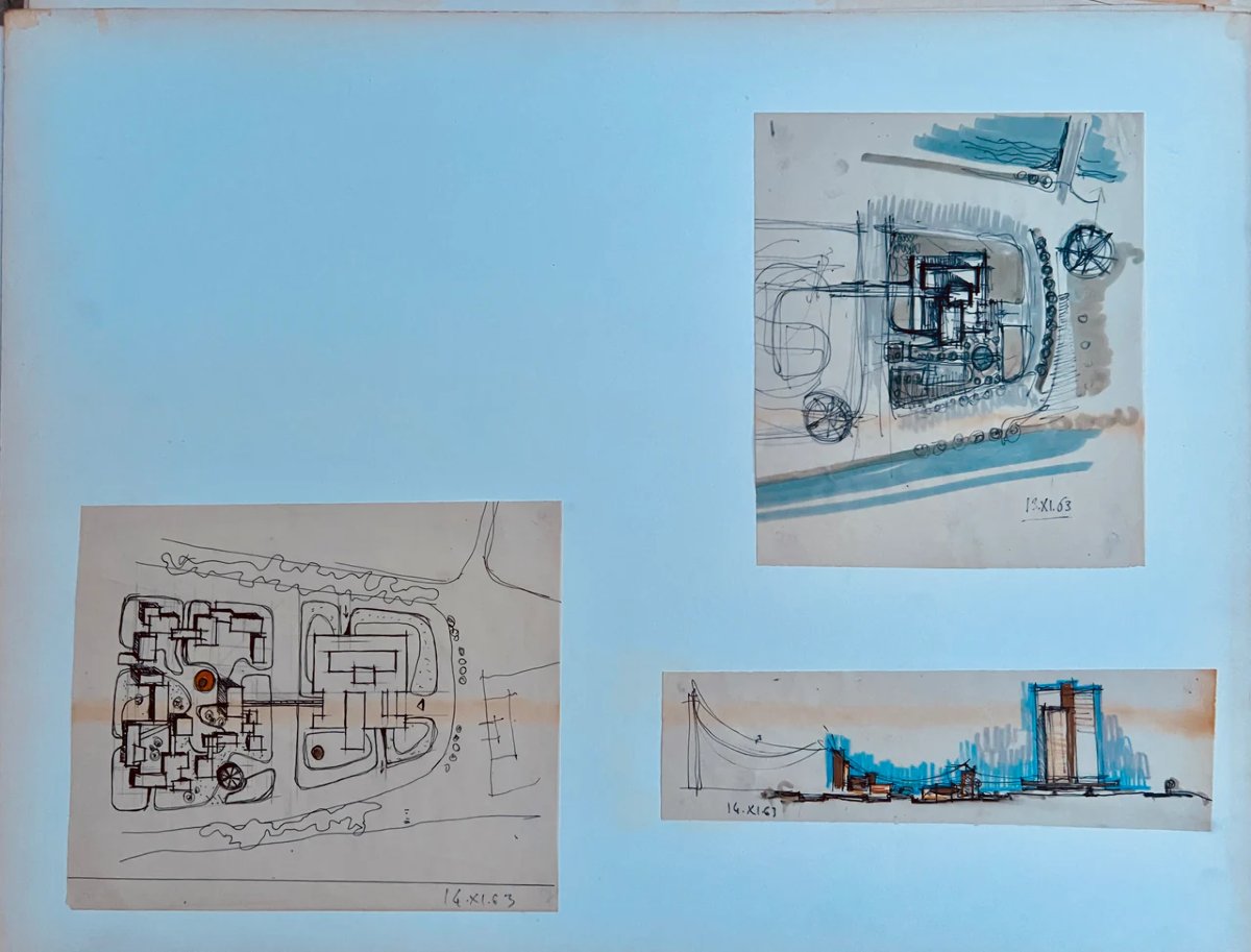Projet d'élégants dessins pour la construction d'une tour sur une île en 1963-photo-4