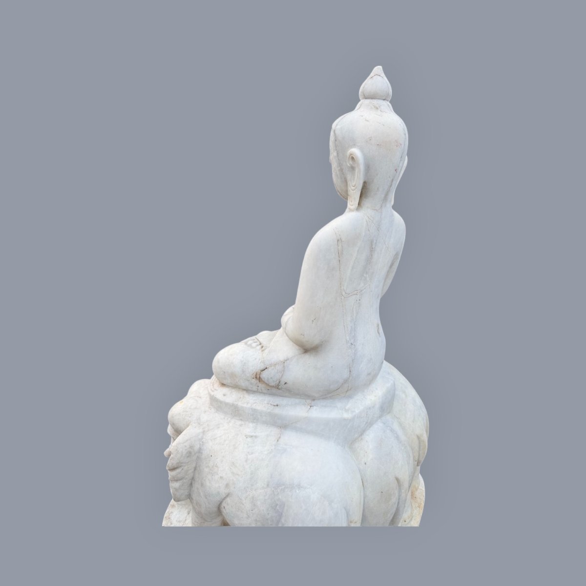 Marble Buddha Sculpture Seated On A Throne Of Elephants-photo-3