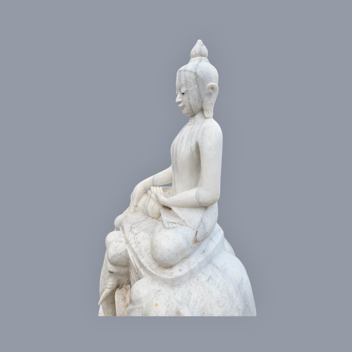 Marble Buddha Sculpture Seated On A Throne Of Elephants-photo-4
