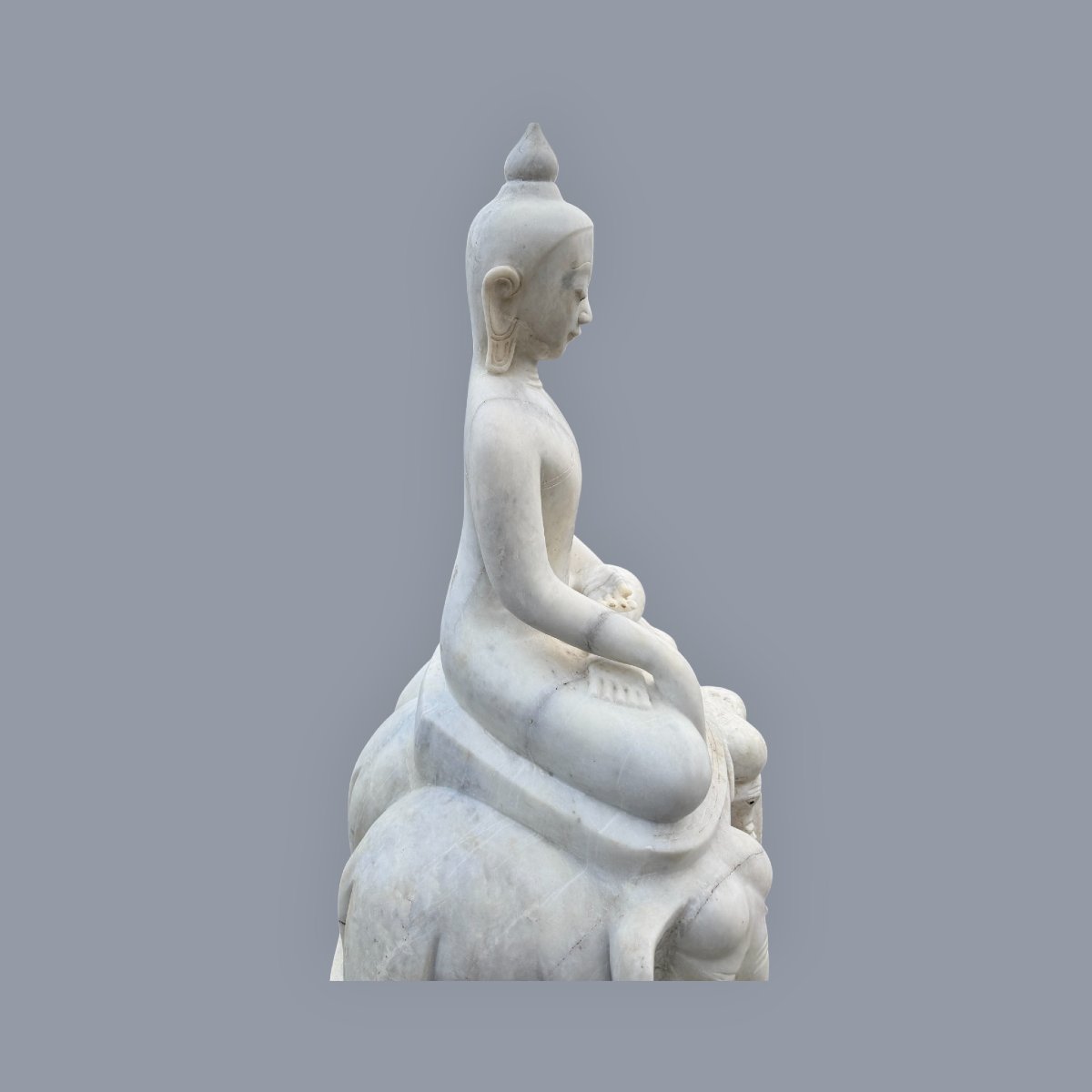Marble Buddha Sculpture Seated On A Throne Of Elephants-photo-5