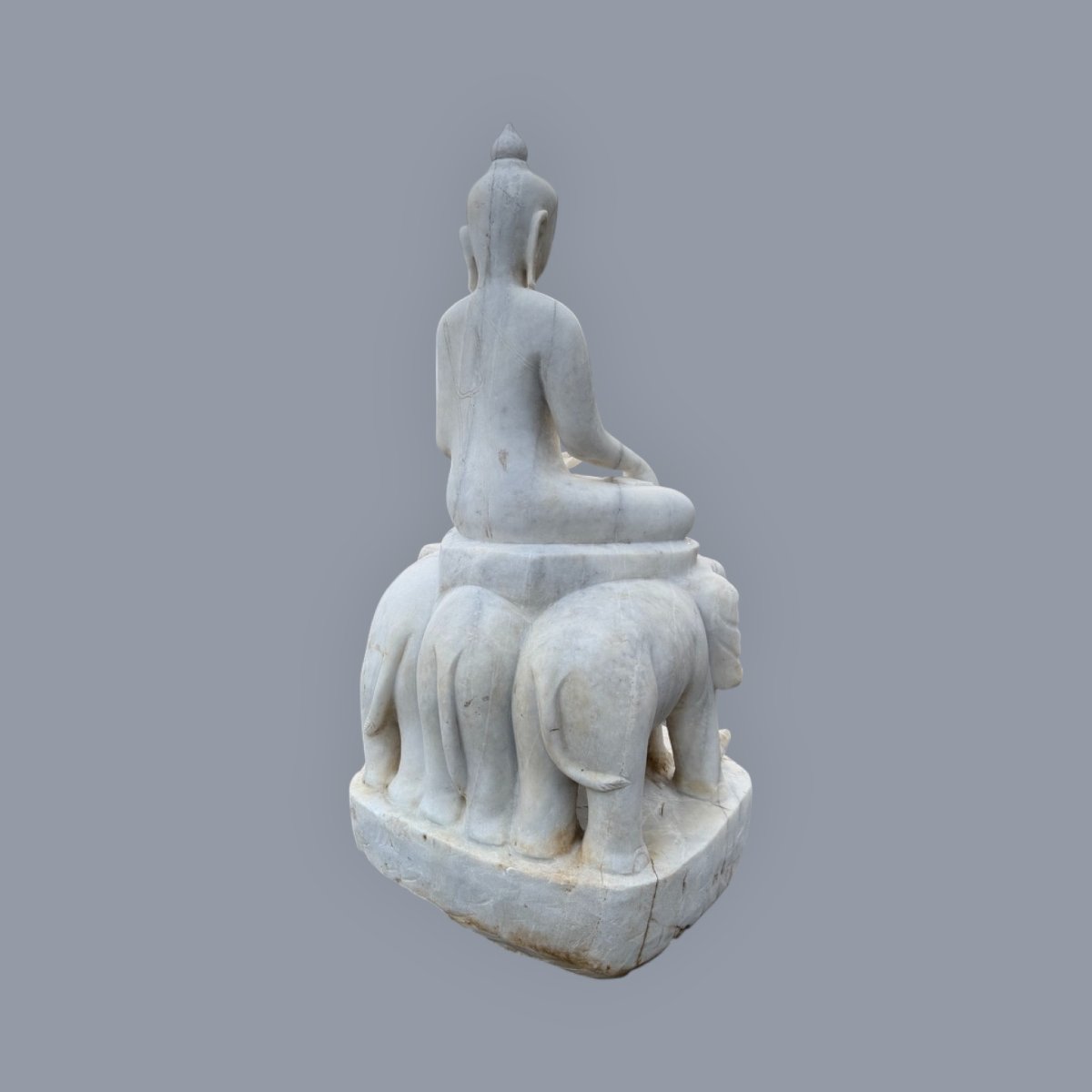 Marble Buddha Sculpture Seated On A Throne Of Elephants-photo-6