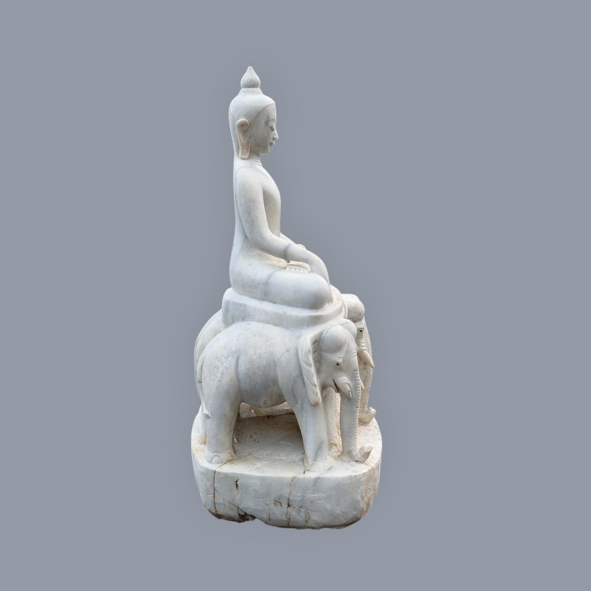 Marble Buddha Sculpture Seated On A Throne Of Elephants-photo-8