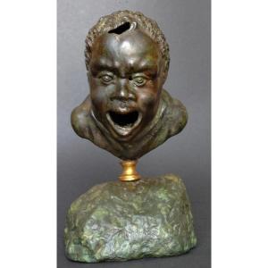 Lampe à huile en bronze de la Renaissance d'après une tête romaine de Nubien