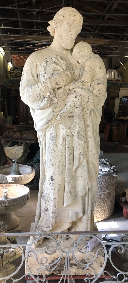 Statue en Pierre dur calcaire  St Joseph avec l’enfant Jésus 