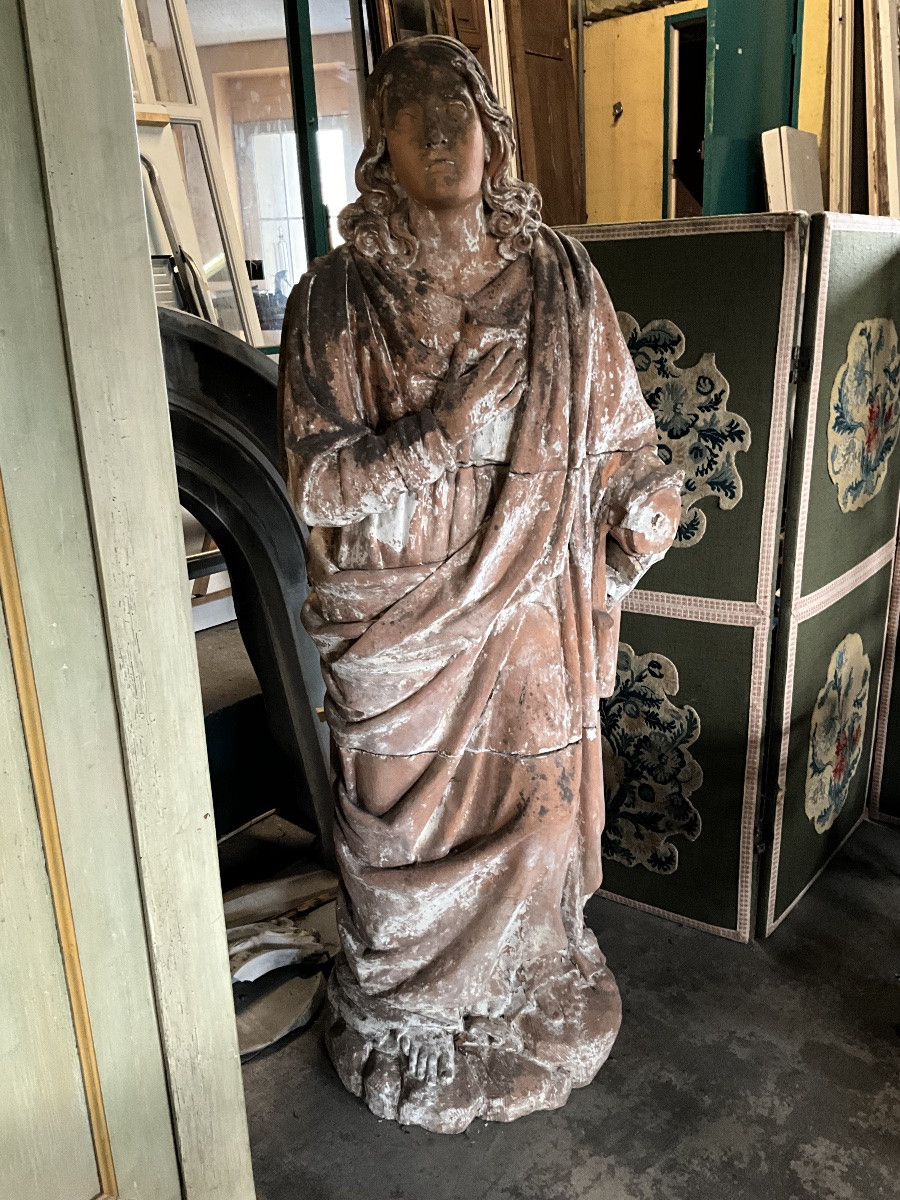 Paire de statues terre cuite 18éme  ST Jean l’Evangeliste et ST Mathieu -photo-2