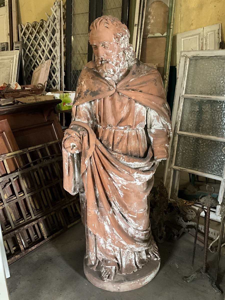 Paire de statues terre cuite 18éme  ST Jean l’Evangeliste et ST Mathieu -photo-3