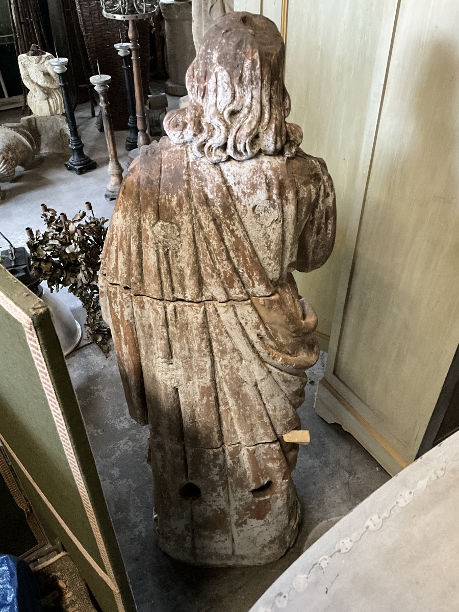 Paire de statues terre cuite 18éme  ST Jean l’Evangeliste et ST Mathieu -photo-1