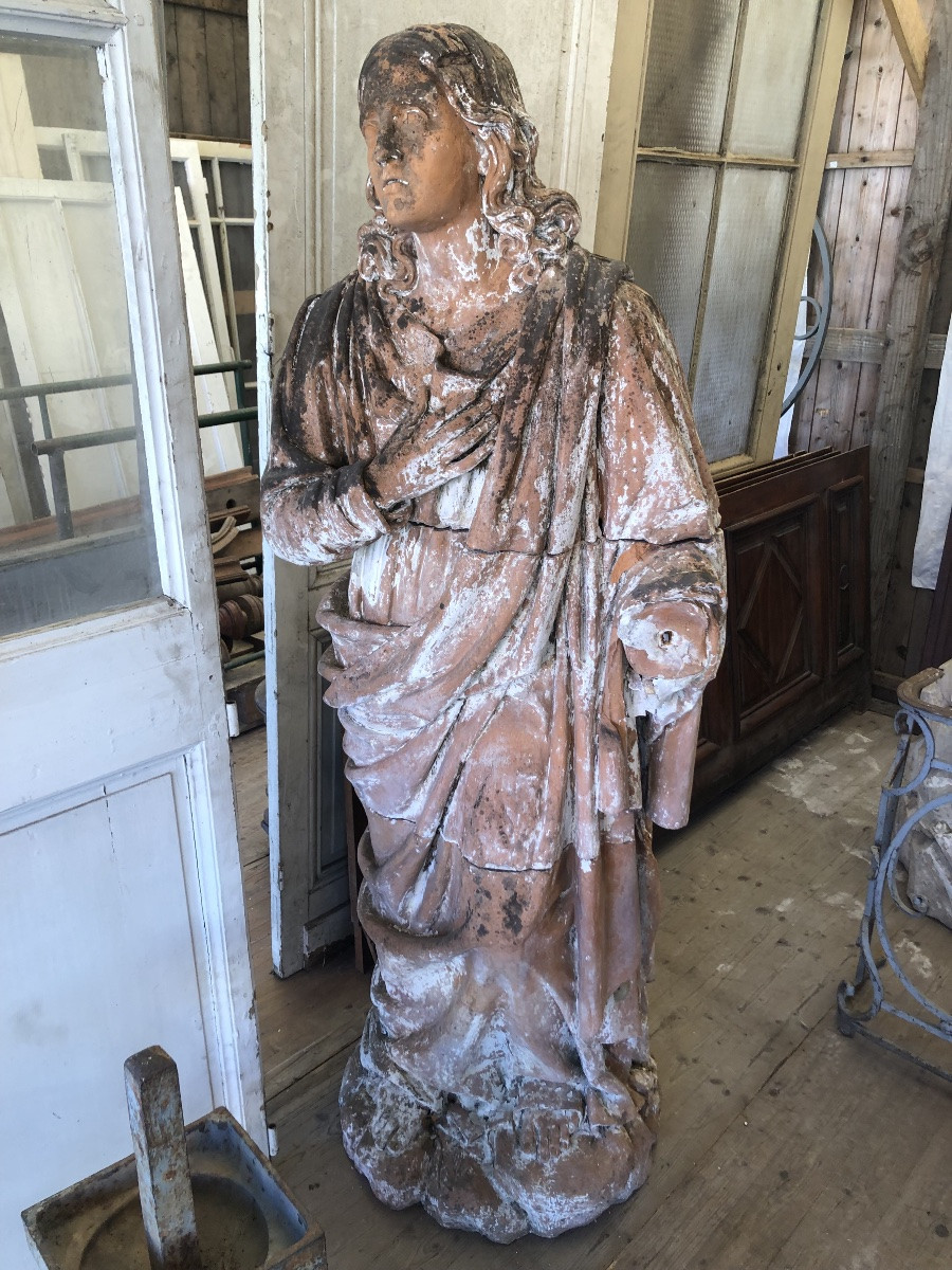 Paire de statues terre cuite 18éme  ST Jean l’Evangeliste et ST Mathieu -photo-3