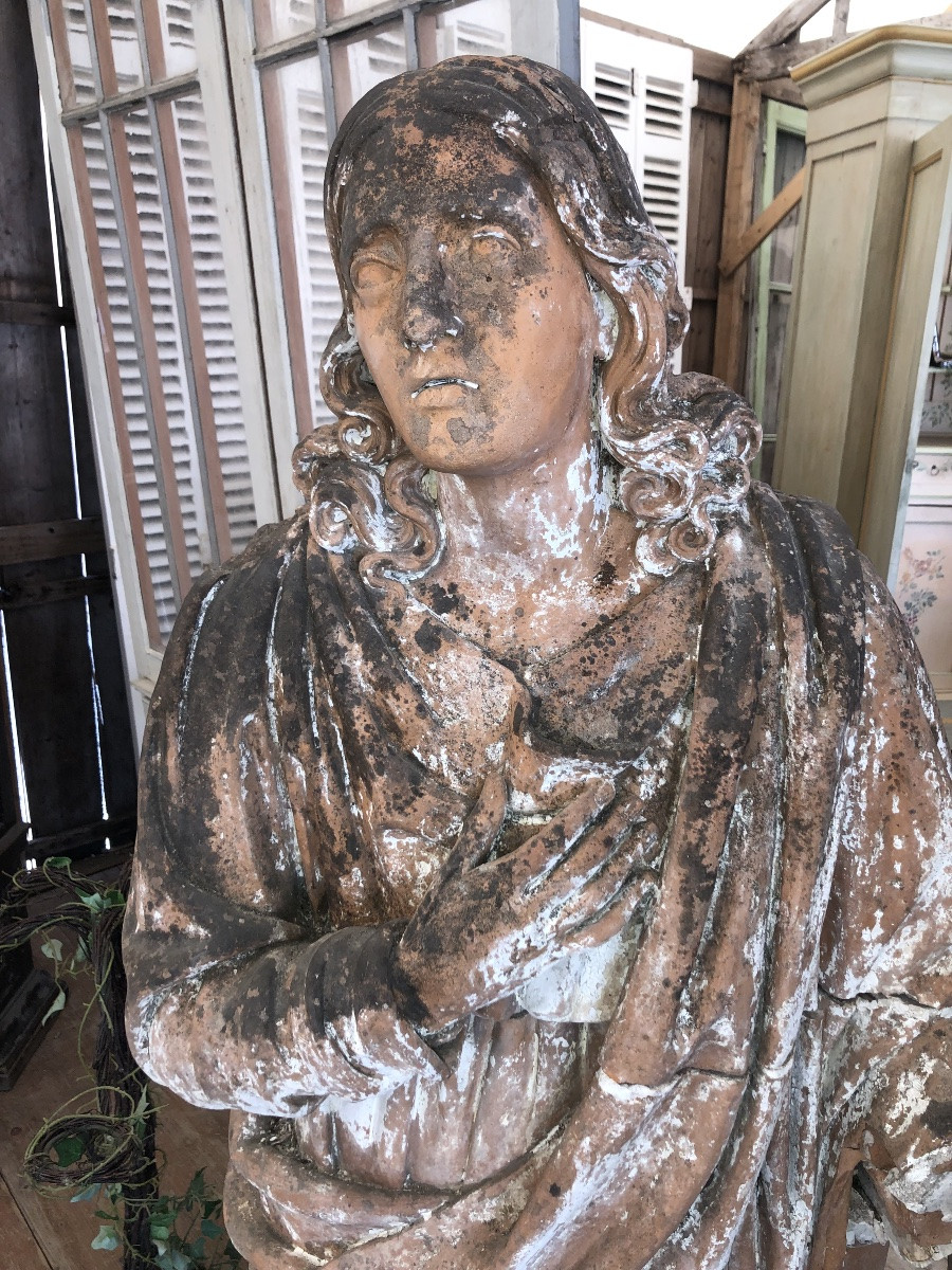 Paire de statues terre cuite 18éme  ST Jean l’Evangeliste et ST Mathieu -photo-5
