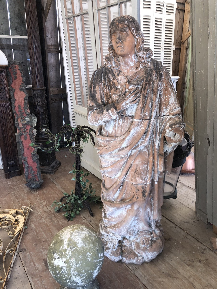 Paire de statues terre cuite 18éme  ST Jean l’Evangeliste et ST Mathieu -photo-8