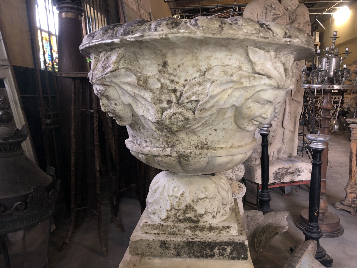 Marble Basin Decorated With Masks Featuring Hair Made Of Leaves;-photo-3