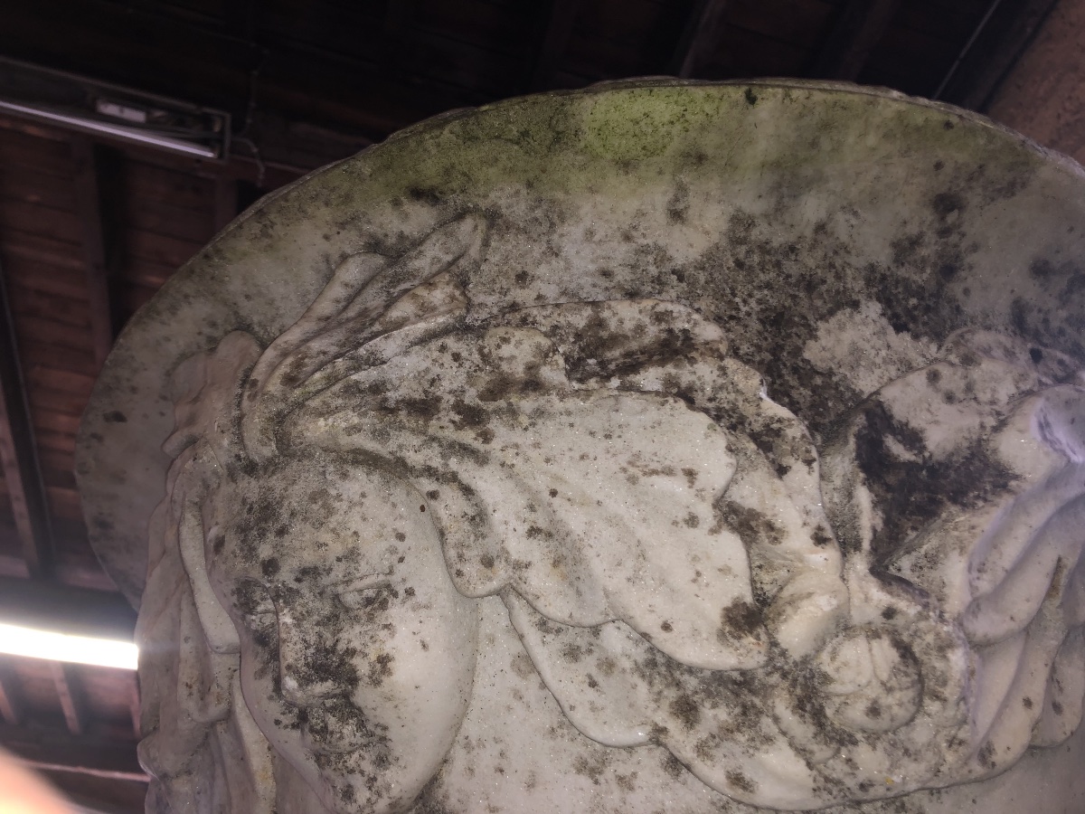 Marble Basin Decorated With Masks Featuring Hair Made Of Leaves;-photo-2