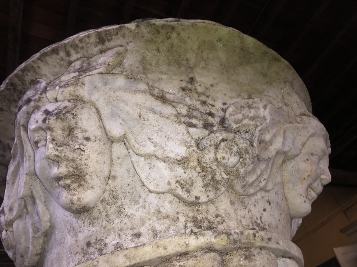 Marble Basin Decorated With Masks Featuring Hair Made Of Leaves;-photo-3