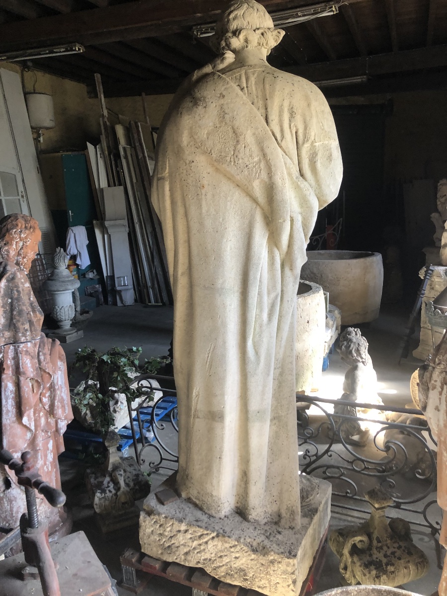 Stone Sculpture Of Saint Joseph With The Child, Signed And Dated 1858 On The Base: Louis Coeffard -photo-1